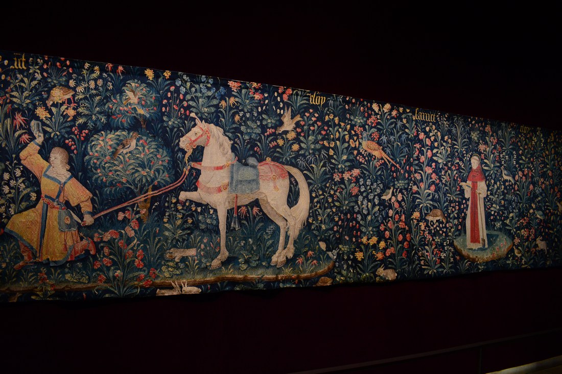 Tapisserie de Saint Eloi, avec à droite Saint Fiacre, le patron des jardiniers.